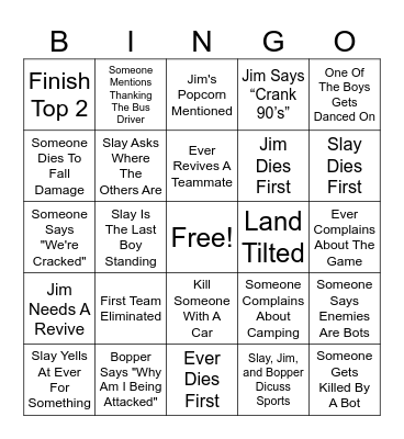 Fortnite with The Bois Bingo Card