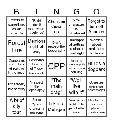 City Planner Plays Bingo Card