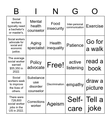 social work BINGO Card