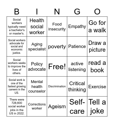 social work BINGO2 Bingo Card