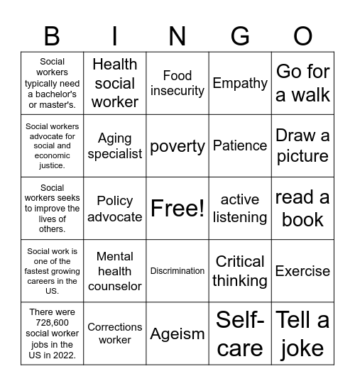 social work BINGO2 Bingo Card