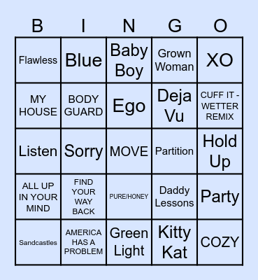 BEYONCÉ MUSICAL BINGO Card