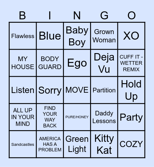 BEYONCÉ MUSICAL BINGO Card