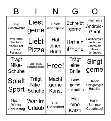 Über mich Bingo Card