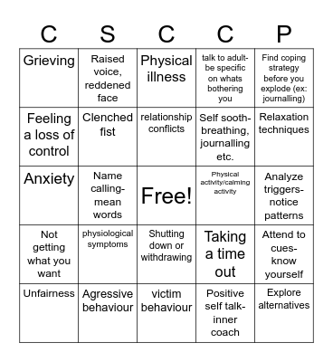 Anger Management Bingo Card