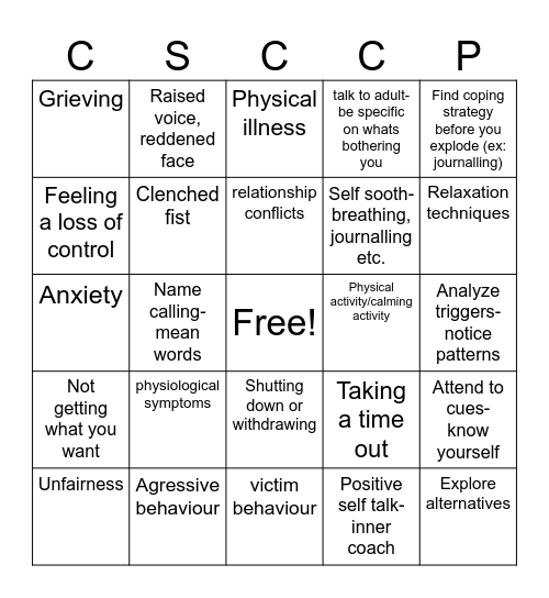 Anger Management Bingo Card