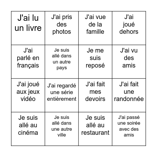 Retour de vacances ! Bingo Card