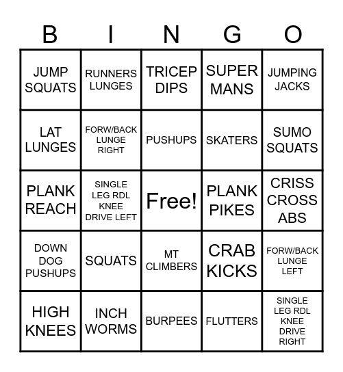 YOUTH BOOT CAMP Bingo Card