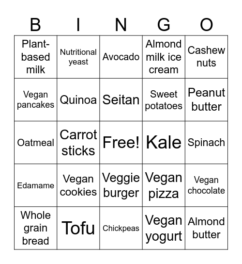 Vegan Bingo Card