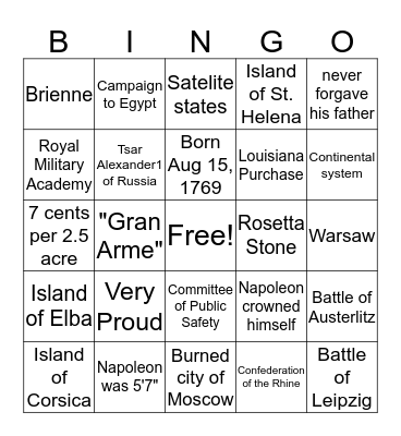 NAPOLEON Bingo Card