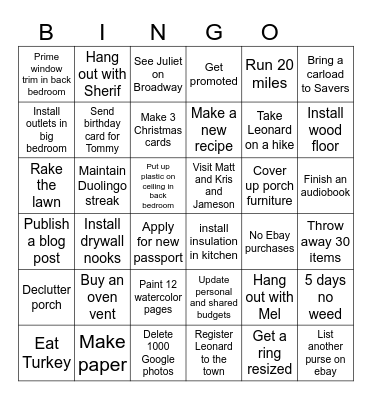 November Bingo Card