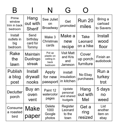 November Bingo Card