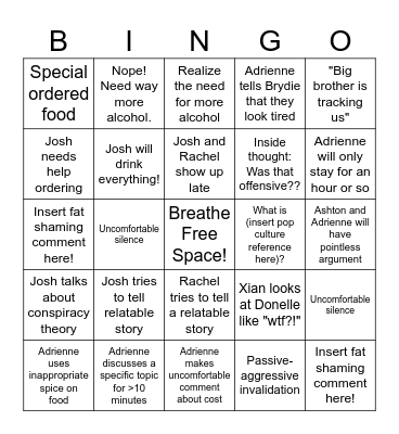 Dysfunctional Family Bingo: Dinner Edition Bingo Card
