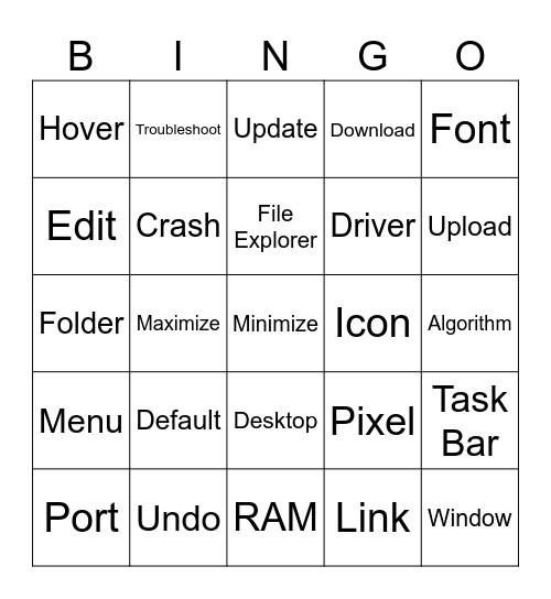 Technology Vocabulary Bingo Card
