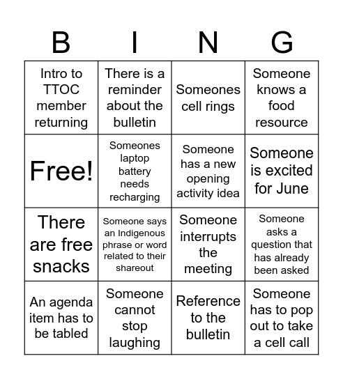 BINGO without the O Bingo Card