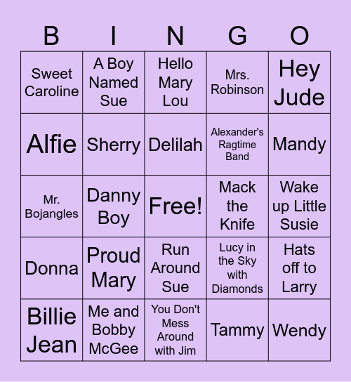 What's in a Name? Music Bingo Card