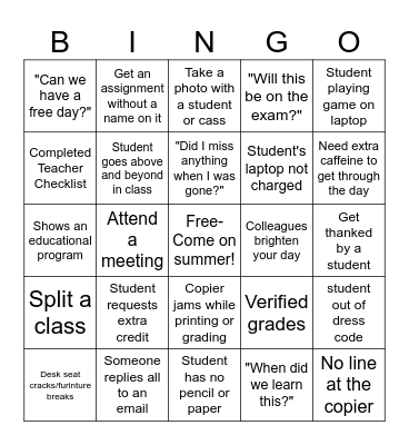 RRA End-of-the-Year Bingo - Teacher Edition Bingo Card