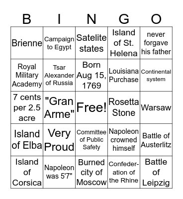 NAPOLEON Bingo Card