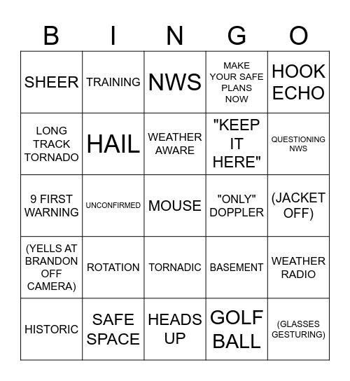 STEVE SEVERE WX BINGO Card