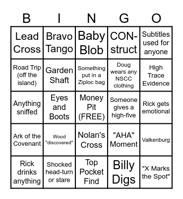 Curse of Oak Island Bingo Card