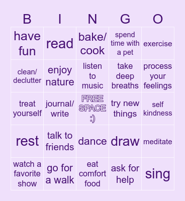 SELF CARE Bingo Card