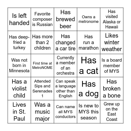 Sips & Serenades II Blackout Bingo Card