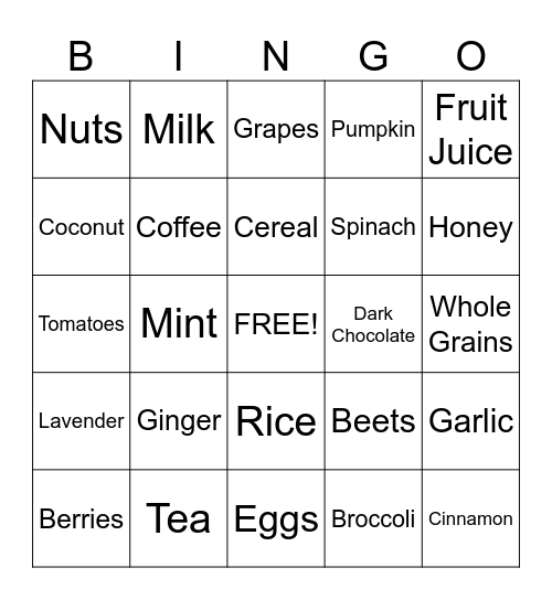 THE BRAIN AND FOOD Bingo Card
