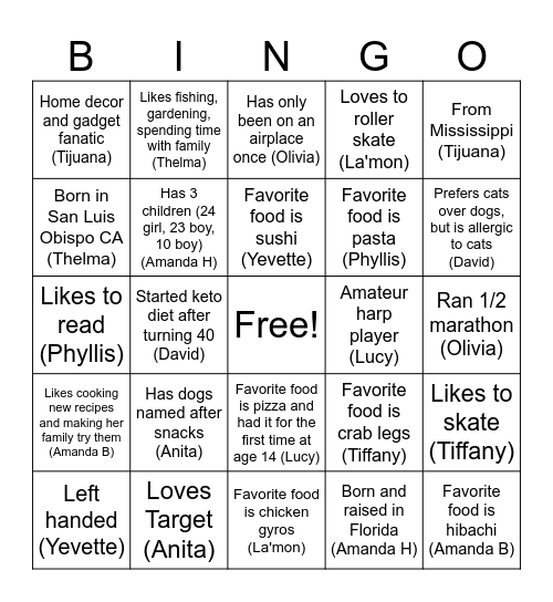 Clinical Team Bingo Card