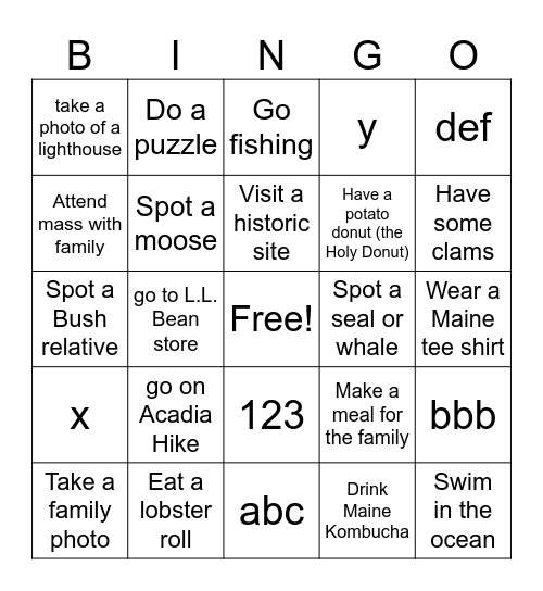 Untitled Bingo Card