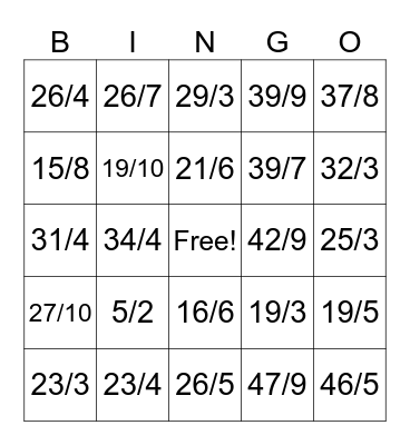 Mixed Numbers to Improper Fractions Bingo Card