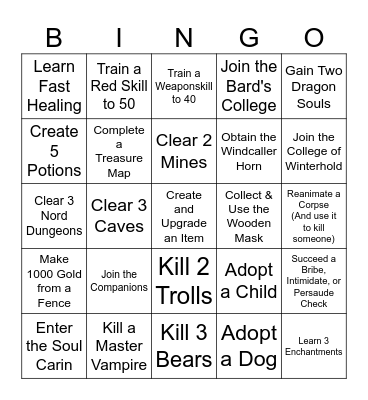 Skyrim Bingo Card