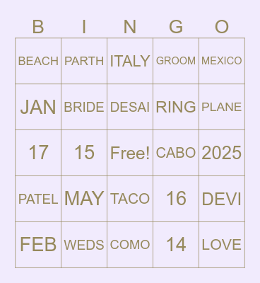 PARTH & DEVIKA'S ENGAGEMENT Bingo Card
