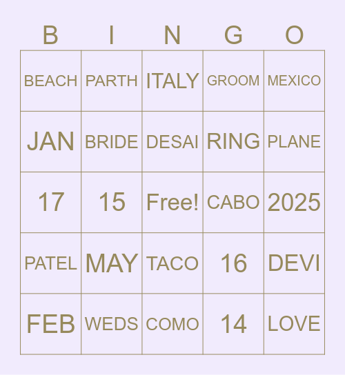 PARTH & DEVIKA'S ENGAGEMENT Bingo Card