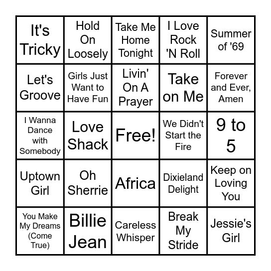 1980s Bingo Card