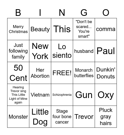 On Earth, We're Briefly Gorgeous Bingo Card
