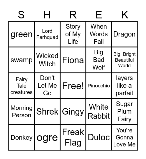 Shrek Squares Bingo Card