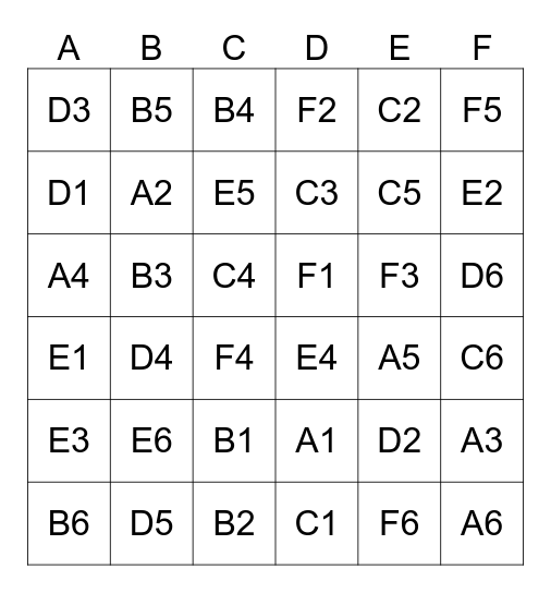 BATTLESHIP Bingo Card