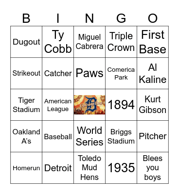 Detroit Tigers Bingo Card