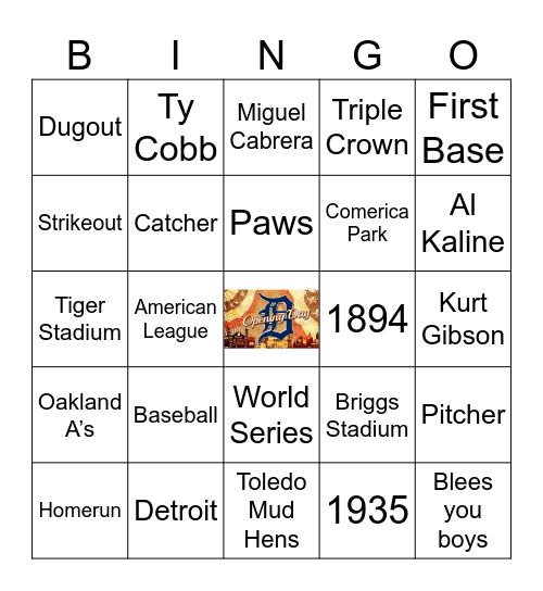 Detroit Tigers Bingo Card