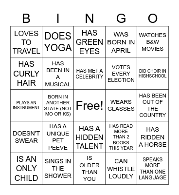 CHOIR PEOPLE BINGO Card