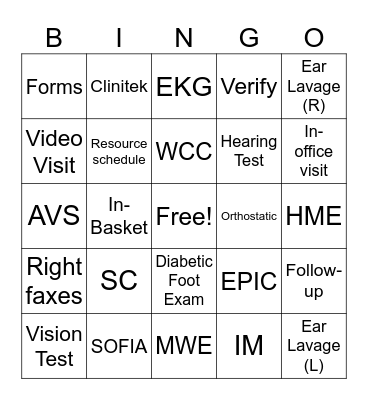 BINGO Primary Care Bingo Card