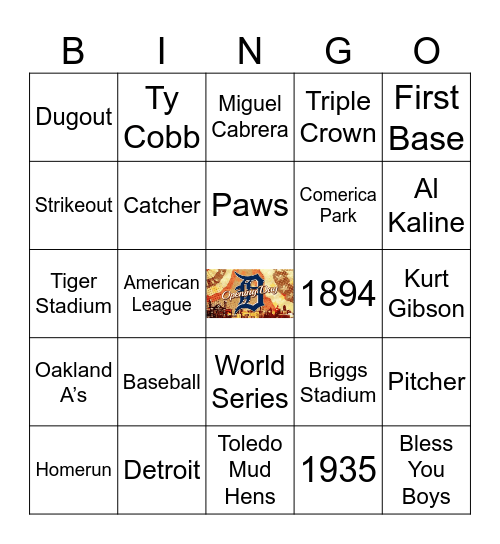 Detroit Tigers Bingo Card