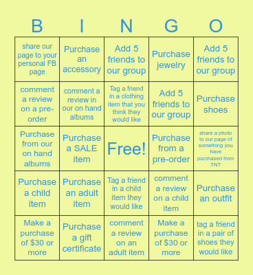 TNT Family Boutique BINGO Card