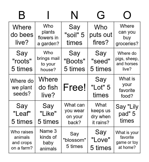 Chase's Speech Bingo Card