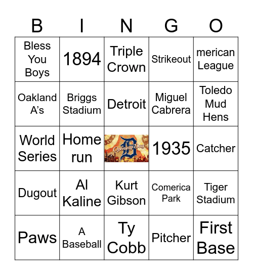 DETROIT TIGERS Bingo Card