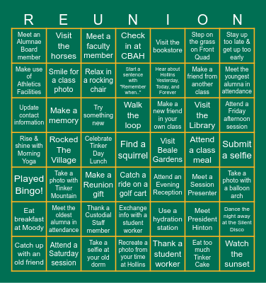 Hollins Reunion 2024 Bingo Card