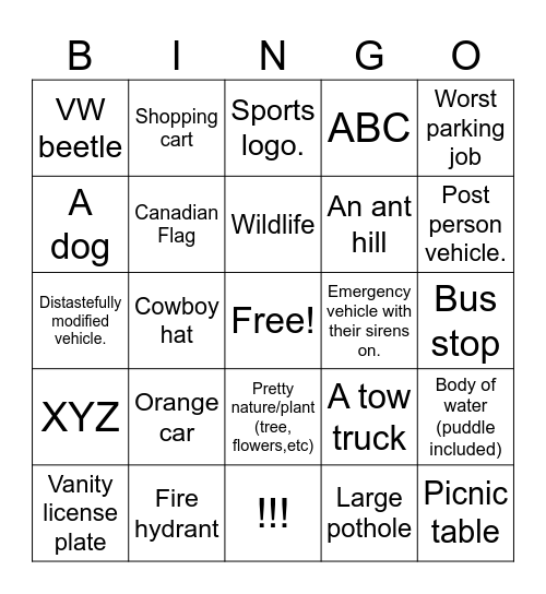 WALK Bingo Card