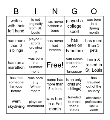 Get To Know You :) Bingo Card