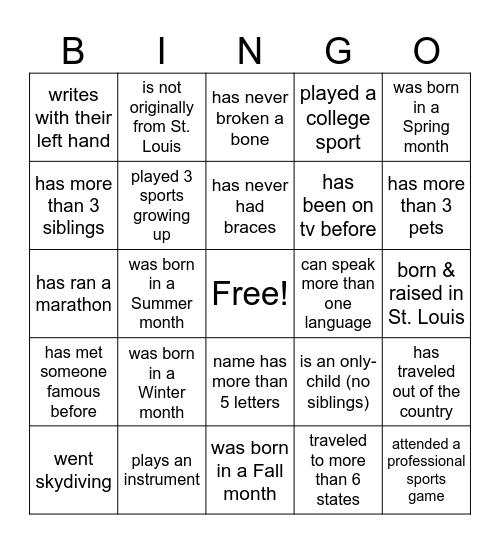 Get To Know You :) Bingo Card