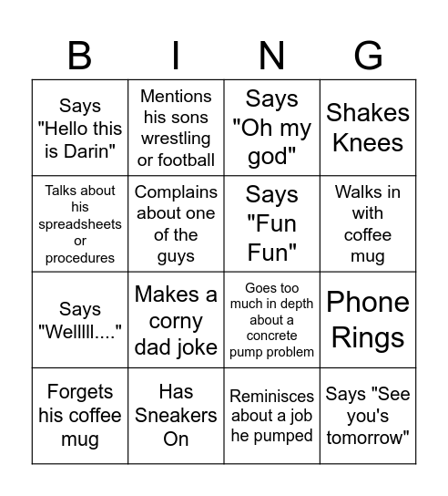 Darin Bingo Card
